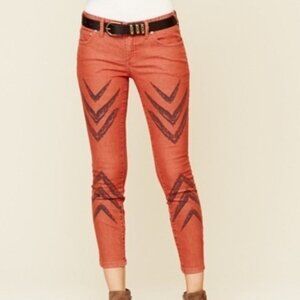Free People Burnt Sienna Dotted Ikat Arrow Chevron Skinny Jeans